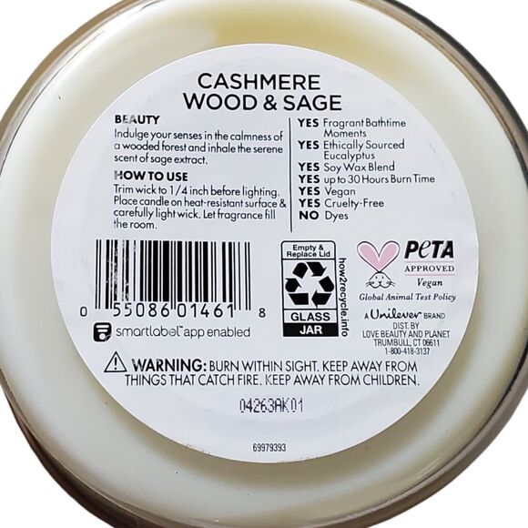 Beloved Candle Cashmere Wood Sage 2-Wick Vegan Scented 11.5 oz Love Beauty NEW - Picture 5 of 8